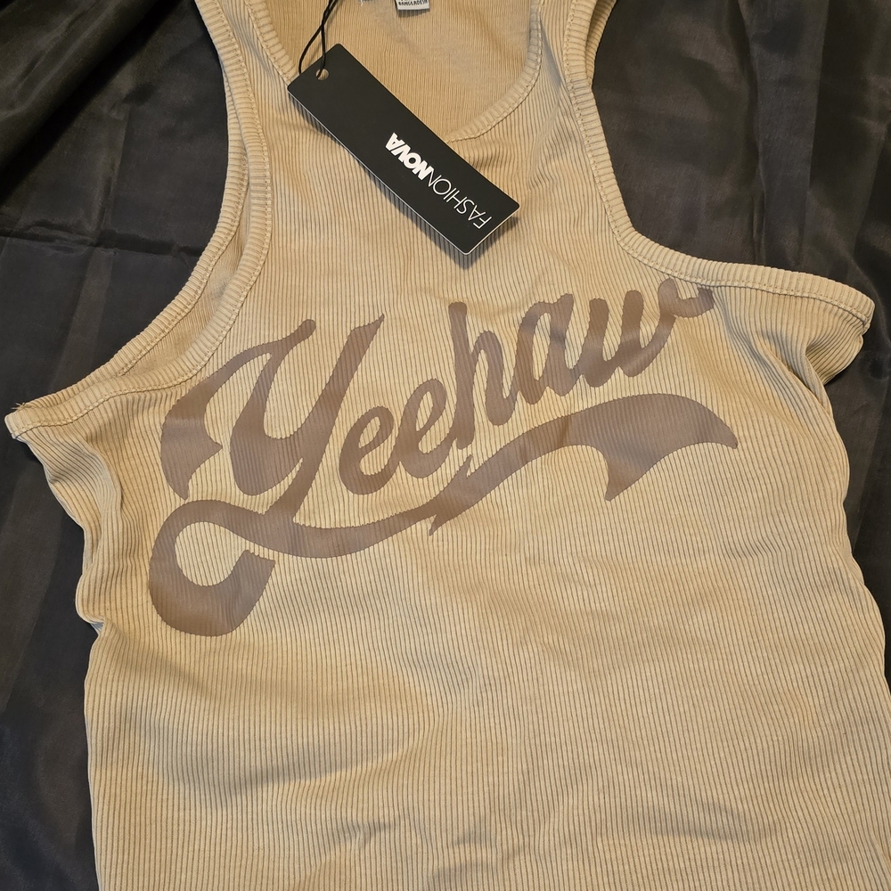 Fashion Nova Beige 'Yeehaw' Ribbed Tank